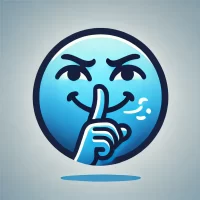 DALL·E 2024-07-17 23.16.32 - A simple blue icon representing 'sneaky breath'. The icon features a cartoonish, mischievous face with a finger held up to its lips in a shushing gest