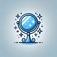 DALL·E 2024-07-18 09.48.11 - A simple blue icon representing 'magic mirror'. The icon features a mirror with a magical aura around it, such as sparkles or a mystical glow. The des