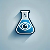 DALL·E 2024-07-18 15.18.06 - A simple blue icon representing 'The Awareness Experiment'. The icon features an eye symbol with a beaker or flask integrated into the design, suggest