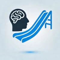 DALL·E 2024-07-18 15.32.38 - A simple blue icon representing 'The Slippery Mind Slide'. The icon features a silhouette of a head with a slide extending from the top, symbolizing t