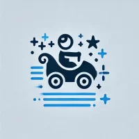 DALL·E 2024-07-19 20.46.45 - A simple blue icon representing a child sitting in a magical vehicle. The icon features a child figure seated in an imaginative, whimsical vehicle wit