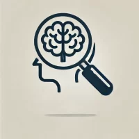 DALL·E 2024-07-21 22.44.20 - A simple icon representing 'The Thought Detective' in the style of the provided image. The icon features a magnifying glass over a brain, symbolizing