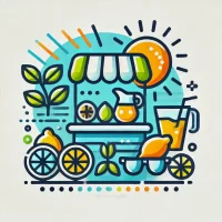 DALL·E 2024-08-27 20.41.57 - An icon with a similar color scheme and style to the previous images, representing 'The Lemonade Stand.' The icon features stylized elements like a le