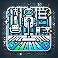 DALL·E 2024-09-16 11.10.57 - An icon representing a 'Robot Cleaner in a Squeaky Clean Room,' featuring a stylized cleaning robot in the middle of a spotless, shiny room it has jus