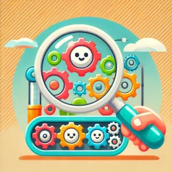 DALL·E 2024-09-23 12.01.35 - A colorful, playful icon designed for kids, representing the concept of 'How Well Does It Work_' in a business context. The image features a large mag