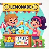 DALL·E 2024-10-11 17.09.21 - A playful 2D, flat-style icon representing sales at a lemonade stand where both the seller and the buyer are happy, depicting a kid's business. The im