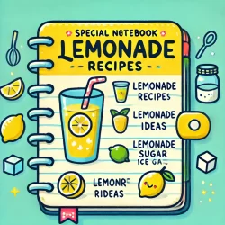 DALL·E 2024-10-16 07.45.13 - A flat, 2D hand-drawn style illustration for kids showing the concept of keeping a special notebook for lemonade recipes. The image depicts a cheerful