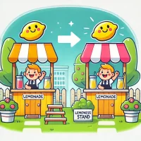 DALL·E 2024-10-17 08.43.04 - A flat, 2D hand-drawn style icon for kids illustrating the concept of expanding a business by opening a new location. The image shows a cheerful lemon