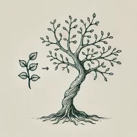 DALL·E 2024-10-25 20.43.30 - A simple, hand-drawn 2D illustration representing a small plant sprouting and growing into a larger, complex tree. The tree has branching limbs and le