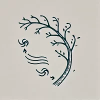 DALL·E 2024-10-25 20.57.38 - A simple, hand-drawn 2D illustration showing a plant with flexible, branching stems that bend slightly with small wind symbols around, symbolizing ada