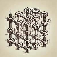 DALL·E 2024-10-25 20.58.17 - A simple, hand-drawn 2D illustration showing a structure or machine made of interlocking parts, each piece supporting the other, representing function