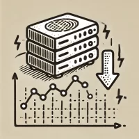 DALL·E 2024-10-26 11.44.40 - A simple, hand-drawn 2D illustration representing computer server load fluctuations. Show a server icon with small rising and falling arrows or lines