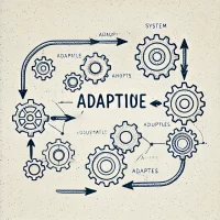 DALL·E 2024-10-26 16.51.53 - A simple, hand-drawn 2D illustration representing a system in the adaptation phase. Show interconnected gears with flexible or bending arrows around t