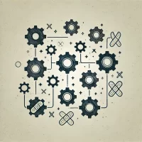 DALL·E 2024-10-26 16.52.28 - A simple, hand-drawn 2D illustration representing a system in the recovery phase. Show interconnected gears with small repair symbols, like bandages o