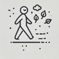 DALL·E 2024-10-31 09.11.53 - A simple, hand-drawn icon representing mindfulness and being present. It shows a person walking slowly with a peaceful expression, small symbols like