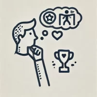 DALL·E 2024-10-31 09.26.44 - A simple, hand-drawn icon representing exploration of desires and dreams. It shows a person with a thoughtful expression and a thought bubble containi