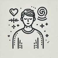 DALL·E 2024-10-31 09.28.44 - A simple, hand-drawn icon representing self-reflection and tuning into one’s inner self. It shows a person with a calm expression, with subtle symbols