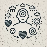 DALL·E 2024-10-31 09.42.22 - A simple, hand-drawn icon representing understanding emotions. It shows a person with a calm expression, surrounded by symbols like small clouds, a he