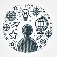 DALL·E 2024-10-31 09.57.39 - A simple, hand-drawn icon representing future aspirations and self-discovery. It shows a person looking forward with symbols like a small light bulb,