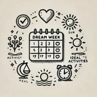 DALL·E 2024-10-31 10.49.27 - A simple, hand-drawn icon representing a dream week planner. It shows a small calendar or planner with symbols around it like a heart, sun, and a cloc