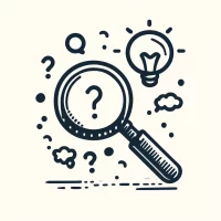 DALL·E 2024-10-31 10.54.54 - A simple, hand-drawn icon representing thought exploration and detective work. It shows a magnifying glass near a thought bubble or small symbols like