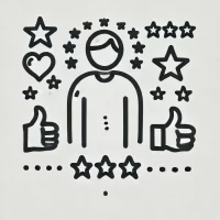 DALL·E 2024-10-31 13.07.31 - A simple, hand-drawn icon representing admiration of personal qualities and traits. It shows a person with symbols like a star, heart, and thumbs-up a