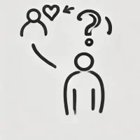 DALL·E 2024-10-31 14.10.36 - A simple, hand-drawn icon representing empathy and understanding challenging behaviors. It shows a person with a heart and a question mark near them,