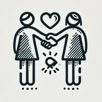 DALL·E 2024-10-31 14.13.24 - A simple, hand-drawn icon representing friendship and valued relationships. It shows two people side by side with a small heart and a handshake or cla