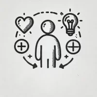 DALL·E 2024-10-31 14.16.03 - A simple, hand-drawn icon representing understanding behavior and compassion. It shows a person with symbols like a heart, light bulb, and small thoug