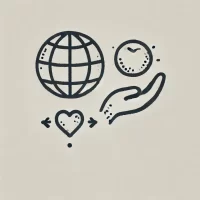 DALL·E 2024-10-31 21.51.38 - A simple, hand-drawn icon representing making a positive impact and changing the world. It shows a small globe with a heart and hand nearby, symbolizi