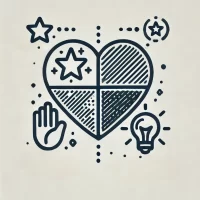 DALL·E 2024-10-31 22.07.54 - A simple, hand-drawn icon representing sorting and understanding personal values. It shows a heart divided into sections with symbols like a star, han