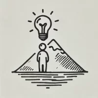 DALL·E 2024-10-31 22.13.42 - A simple, hand-drawn icon representing facing challenges and growth. It shows a person with a small mountain or hill in front of them and a light bulb