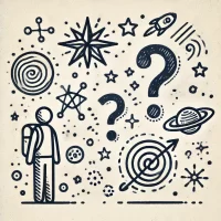 DALL·E 2024-10-31 22.33.24 - A simple, hand-drawn icon representing exploration of the universe and curiosity about big questions. It shows a person with symbols like a star, plan