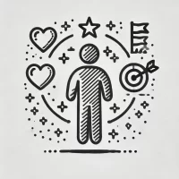 DALL·E 2024-10-31 22.43.07 - A simple, hand-drawn icon representing building a dream life. It shows a person with symbols like a star, heart, and goal flag around them, symbolizin