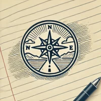 DALL·E 2024-10-31 23.31.58 - A simple, hand-drawn icon depicting a compass with a path leading toward a distant horizon, symbolizing personal growth, direction, and self-improveme