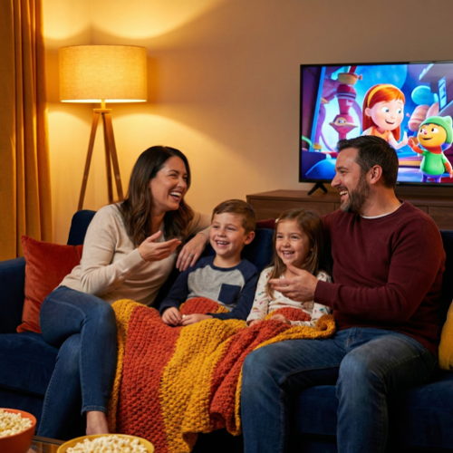 Family movie night learning together
